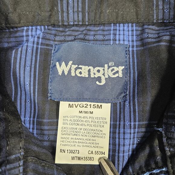 Wrangler Pearl Snap Shirt Mens Medium Button Down Black Plaid Cowboy Western - Picture 6 of 11
